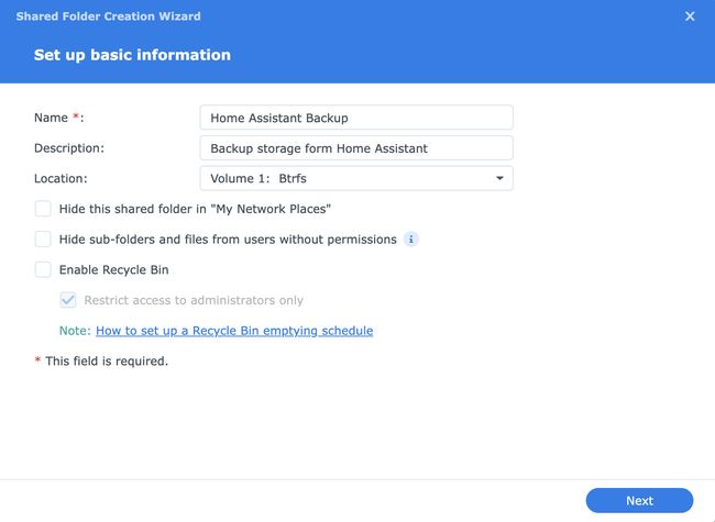 Screenshot 1: configuration of Synology Shared Folder screenshot 1