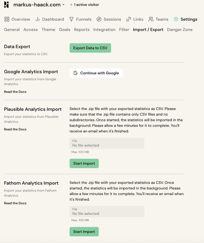 Pirsch Import Dashboard