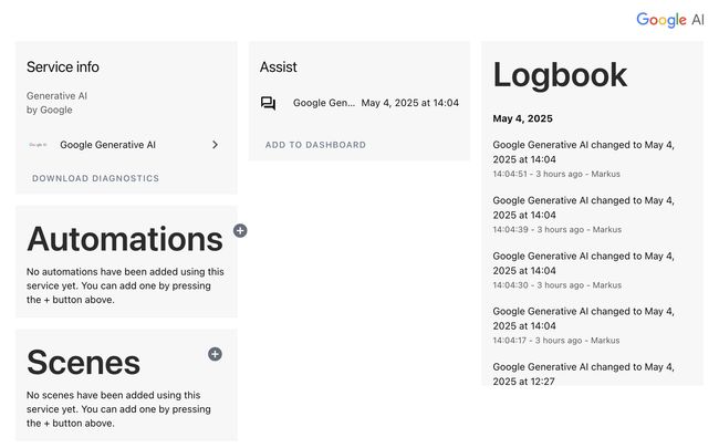 Screenshot 1: Google Generative AI Conversation integration Google Generative AI Conversation